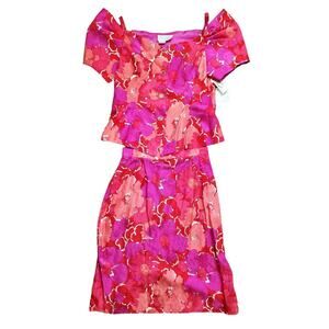 Vintage Silk Studio 100% Silk 2-Piece NWT Skirt Blouse Pink Floral Set, Size 14